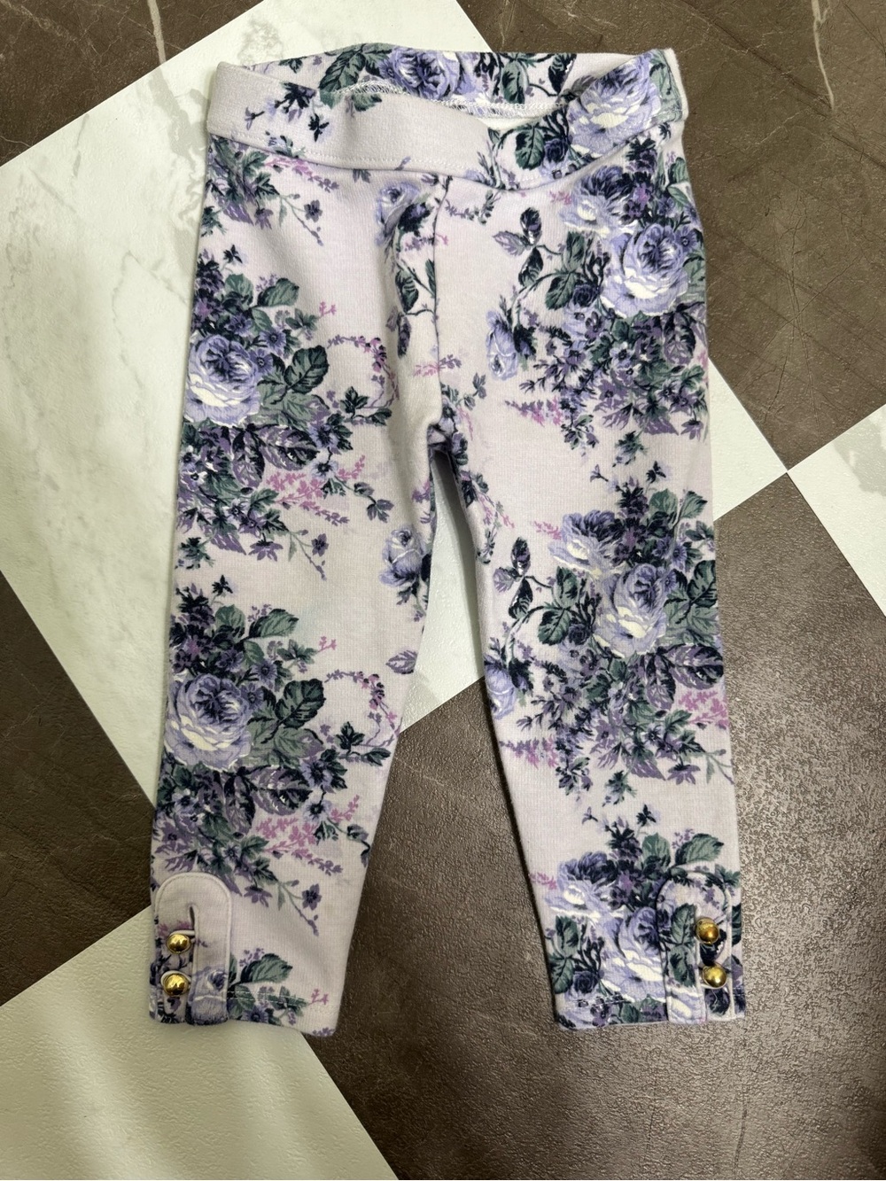 Janie and Jack Lavender Floral Leggings with Button Tabs